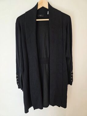 Tahari Black Open Front Cardigan with Grommet Sleeve Detail